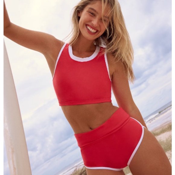 NEW SALT GYPSY FREE PEOPLE WOMENS RED BIKINI SET 2 PIECE BETTY BOTTOM SURF TOP - Picture 1 of 11